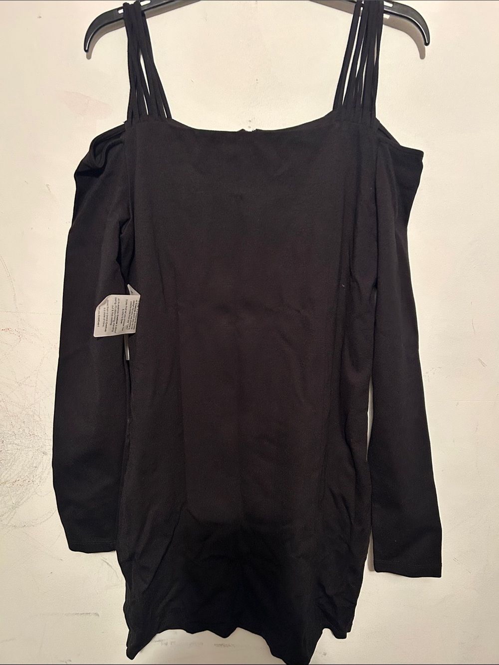 bebe Black Off-Shoulder Strappy Long Sleeve Top
